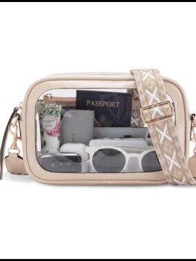 Clear Crossbody Purse Faux Leather Trim Stadium Concert Bag